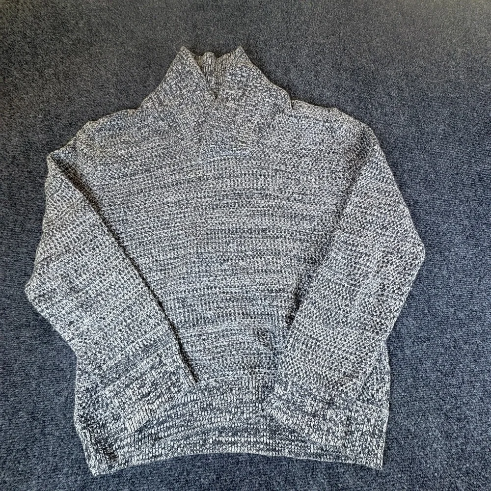 Banana Republic Sweater Mens Large White Gray Marled Cotton Mock Neck Pullover
